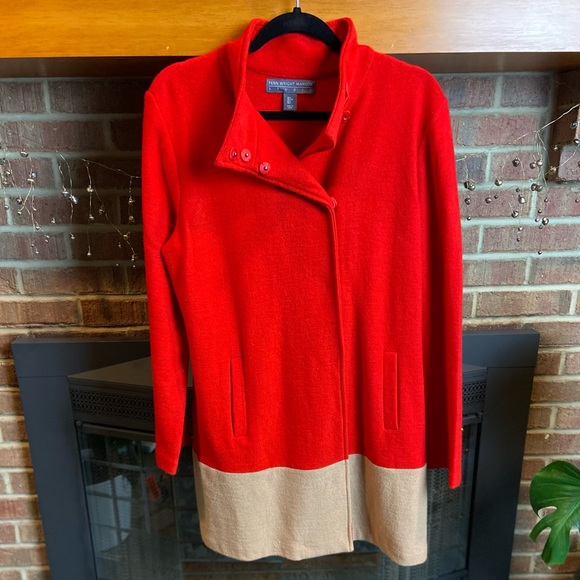 FENN WRIGHT MANSON Red & Tan Wool Coat, Size L - Picture 1 of 7